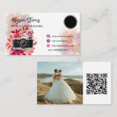 フローラ金ゴールドピンク写真のロゴqrコード 名刺 (正面/裏面)