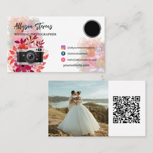 フローラ金ゴールドピンク写真のロゴqrコード 名刺 (正面/裏面)