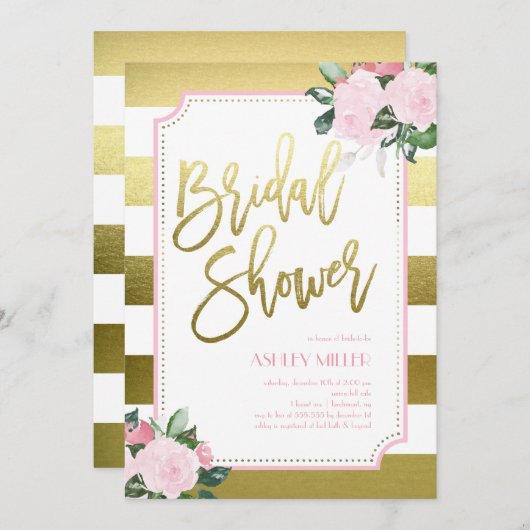 フローラ金ゴールドフェイク箔 |ブライダルシャワー 招待状 (正面/裏面)