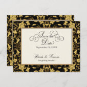 フローラ金ゴールドフォーマルブラックウェディング日付の保存 案内ポストカード (正面/裏面)