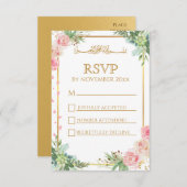 フローラ金ゴールドフレームイスラム結婚教徒 出欠カード (正面/裏面)