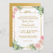 フローラ金ゴールドフレームイスラム結婚教徒 招待状 (正面/裏面)