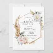 フローラ金ゴールドフレームグリッターブライダルシャワー 招待状 (正面)