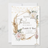 フローラ金ゴールドフレームシャンパンウェディング日付を保存 セーブザデート (正面)