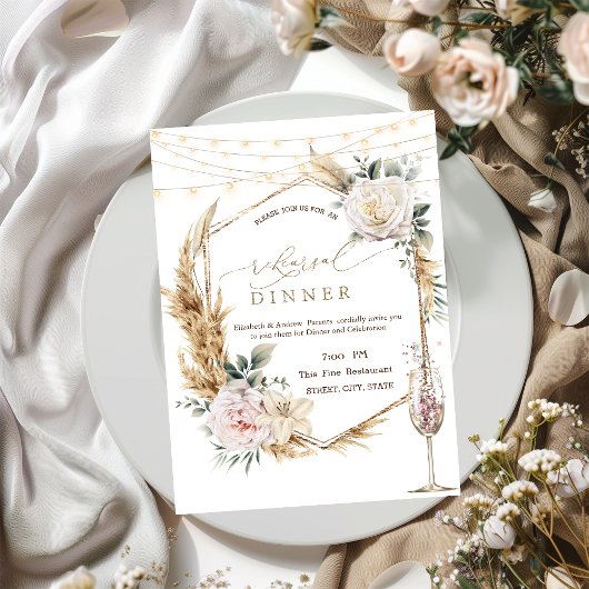 フローラ金ゴールドフレームシャンパングラスリハーサルディナー 招待状