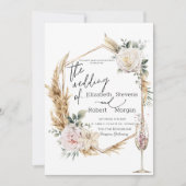 フローラ金ゴールドフレームシャンパングラス結婚ズ 招待状 (正面)