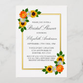 フローラ金ゴールドフレームブライダルシャワー 箔招待状 (正面)