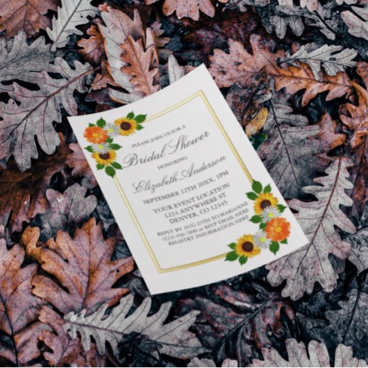 フローラ金ゴールドフレームブライダルシャワー 箔招待状