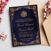 フローラ金ゴールドフレームブルーネイビーイスラム結婚教徒 招待状