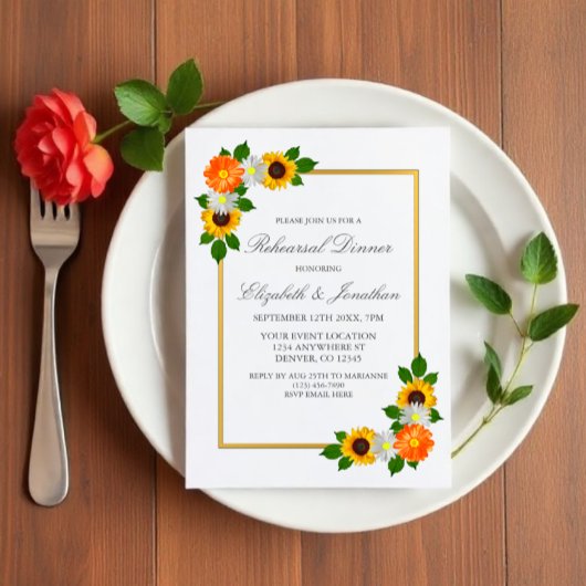 フローラ金ゴールドフレームリハーサルディナー 招待状