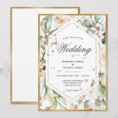 フローラ金ゴールドフレーム水結婚色 招待状 (正面/裏面)