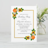 フローラ金ゴールドフレーム誕生日 招待状 (スタンド正面)