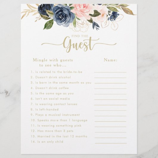 フローラ金ゴールドブライダルシャワーゲストゲームを検索 (正面)