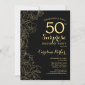 フローラ金ゴールドブラックサプライズ50thバースデーパーティー 招待状 (正面)