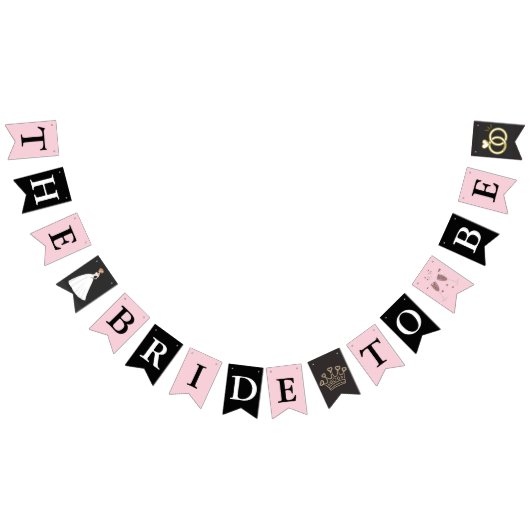 フローラ金ゴールドブラック結婚ピンクの花嫁へブンタン バンティングフラッグ (全)