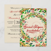 フローラ金ゴールドブルゴーニュアイボリーウォドランドブライダルシャワー 招待状 (正面/裏面)