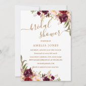 フローラ金ゴールドブルゴーニュ紙吹雪ブライダルシャワー 招待状 (正面)