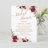 フローラ金ゴールドブルゴーニュ紙吹雪ブライダルシャワー 招待状 (スタンド正面)