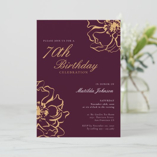 フローラ金ゴールドブルゴーニュ70誕生日 招待状 (スタンド正面)