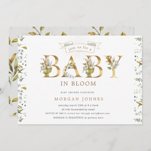 フローラ金ゴールドベビーの開花シャワー招待 (正面/裏面)