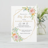 フローラ金ゴールドベビーシャワー招待カード 招待状 (スタンド正面)