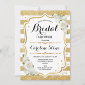 フローラ金ゴールドホワイトストライプブライダルシャワー 招待状 (正面)