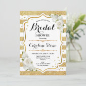 フローラ金ゴールドホワイトストライプブライダルシャワー 招待状 (スタンド正面)