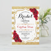 フローラ金ゴールドホワイトストライプブライダルシャワー 招待状 (スタンド正面)