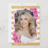 フローラ金ゴールドホワイトピンク写真50誕生日 招待状 (裏面)