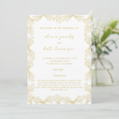 フローラ金ゴールドホワイトフロントとバック結婚ズ 招待状 (スタンド正面)