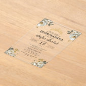 フローラ金ゴールドホワイトプリンセスキンセアニェラ アクリル招待状 (レイダウン)