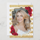 フローラ金ゴールドホワイトレッドローズフォト50誕生日 招待状 (裏面)