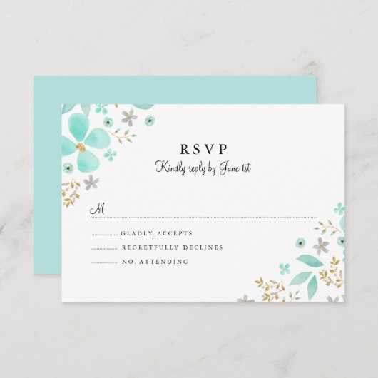 フローラ金ゴールドミントリーフウェディングSVP 出欠カード (正面/裏面)