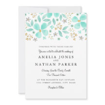 フローラ金ゴールドミントリーフ結婚式招待状