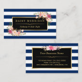 フローラ金ゴールドメイクアップサロン変更可能ネイビーストライプズ 名刺 (正面/裏面)