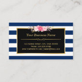 フローラ金ゴールドメイクアップサロン変更可能ネイビーストライプズ 名刺 (裏面)