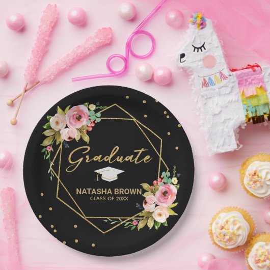 フローラ金ゴールドモダングリッター幾何学的卒業 ペーパープレート (パーティー)