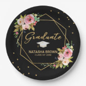 フローラ金ゴールドモダングリッター幾何学的卒業 ペーパープレート (正面)