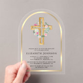 フローラ金ゴールドユーカリプトゥスウッドクロスアーチバプテスマ アクリル招待状 (インサイチュ (ポータブル))