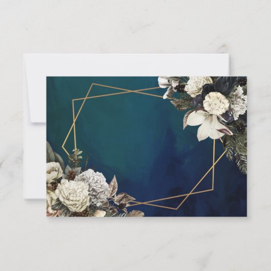 フローラ金ゴールドリースエメラルドグリーンウェディングRSVPカード 出欠カード (裏面)