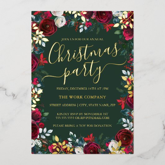 フローラ金ゴールドリーフ企業のクリスマスパーティー 箔招待状 (正面)