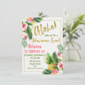 フローラ金ゴールドルアウ（ハワイ式宴会）誕生日招待状 招待状 (スタンド正面)