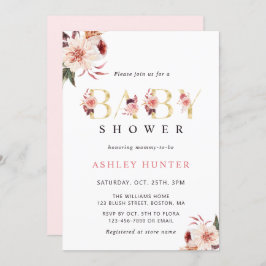 フローラ金ゴールドレタエレガントー水彩赤ちゃんシャワー 招待状