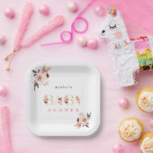 フローラ金ゴールドレターガールエレガントベビーシャワー ペーパープレート (パーティー)