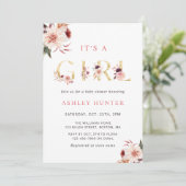 フローラ金ゴールドレターガールエレガントベビーシャワー 招待状 (スタンド正面)