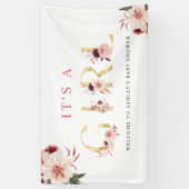 フローラ金ゴールドレター水彩ガールベビーシャワー 横断幕 (縦)