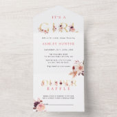 フローラ金ゴールドレター赤ちゃんシャワー |おむつラッフル オールインワン招待状 (内側)