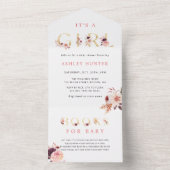 フローラ金ゴールドレター赤ちゃんシャワー |ベビー オールインワン招待状 (内側)