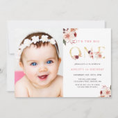 フローラ金ゴールドレッエレガントト最初の誕生日写真 招待状 (正面)