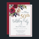 フローラ金ゴールドレッドサプライズ50th誕生日パーティー 招待状<br><div class="desc">この50回目のエレガントサプライズ誕生日パーティーの招待状は、あなたの特別なイベントに最適！このデザインは美しい赤と白花とティール（緑がかった色）タイポグラフィを備えている。</div>